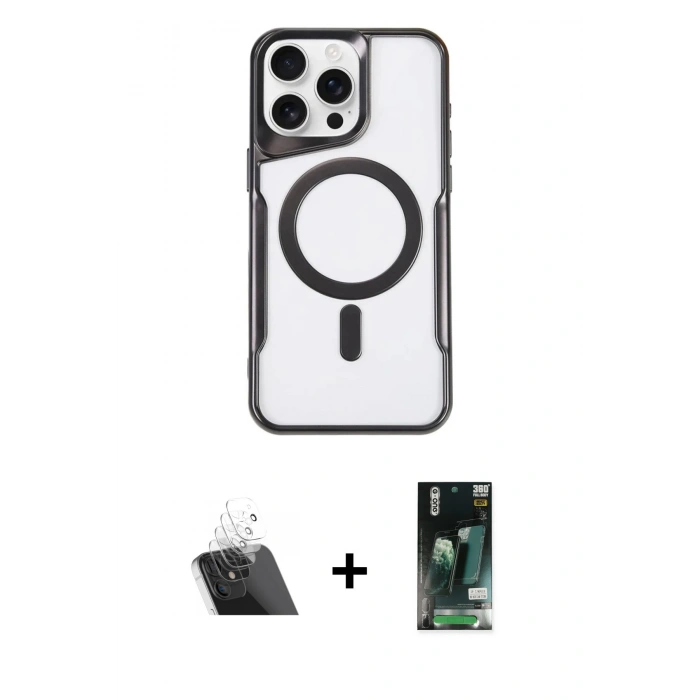 MARSİLYAN™- iPhone 11 Pro Max Kılıf Yadigar Klasik Özel Seri - Siyah 360 Mat Full Body Arka Koruyucu + Kamera Lens Koruma Cam - SF