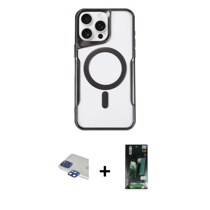 MARSİLYAN™- iPhone 11 Pro Max Kılıf Yadigar Klasik Özel Seri - Siyah 360 Mat Full Body Arka Koruyucu + Lacivert Pers Alüminyum Kamera Lens