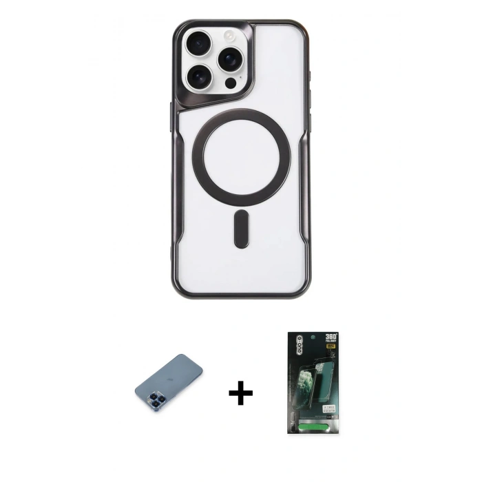 MARSİLYAN™- iPhone 11 Pro Max Kılıf Yadigar Klasik Özel Seri - Siyah 360 Mat Full Body Arka Koruyucu + Metal Kamera Lens Koruma Cam - MI