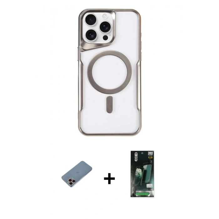 MARSİLYAN™- iPhone 11 Pro Max Kılıf Yadigar Klasik Özel Seri - Siyah 360 Mat Full Body Arka Koruyucu + Pembe Shine Kamera Lens Koruma Cam