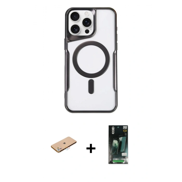 MARSİLYAN™- iPhone 11 Pro Max Kılıf Yadigar Klasik Özel Seri - Siyah 360 Mat Full Body Arka Koruyucu + Renkli Kamera Lens Koruma Cam - PE