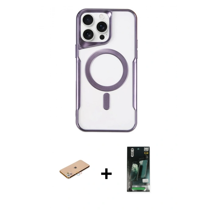 MARSİLYAN™- iPhone 11 Pro Max Kılıf Yadigar Klasik Özel Seri - Siyah 360 Mat Full Body Arka Koruyucu + Renkli Kamera Lens Koruma Cam - PE