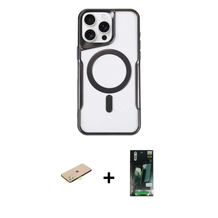 MARSİLYAN™- iPhone 11 Pro Max Kılıf Yadigar Klasik Özel Seri - Siyah 360 Mat Full Body Arka Koruyucu + Renkli Kamera Lens Koruma Cam - SI