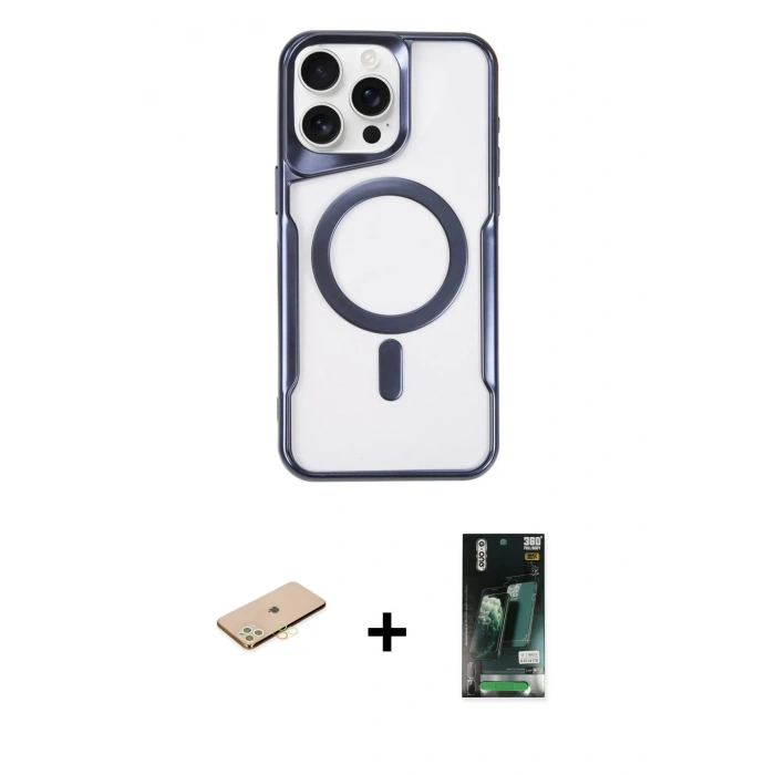 MARSİLYAN™- iPhone 11 Pro Max Kılıf Yadigar Klasik Özel Seri - Siyah 360 Mat Full Body Arka Koruyucu + Renkli Kamera Lens Koruma Cam - SI