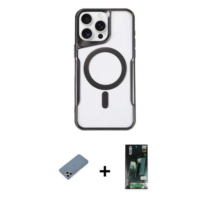 MARSİLYAN™- iPhone 11 Pro Max Kılıf Yadigar Klasik Özel Seri - Siyah 360 Mat Full Body Arka Koruyucu + Shine Kamera Lens Koruma Cam - GS