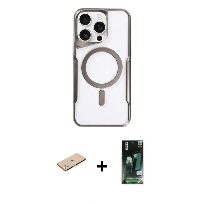 MARSİLYAN™- iPhone 11 Pro Max Kılıf Yadigar Klasik Özel Seri - Siyah 360 Mat Full Body Arka Koruyucu + Renkli Kamera Lens Koruma Cam - YL
