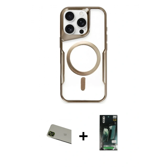 MARSİLYAN™- iPhone 11 Pro Max Kılıf Yadigar Klasik Özel Seri - Siyah 360 Mat Full Body Arka Koruyucu + Yeşil Rainbow Kamera Lens Koruma Cam