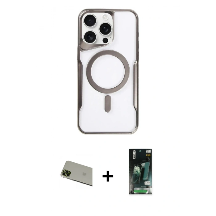 MARSİLYAN™- iPhone 11 Pro Max Kılıf Yadigar Klasik Özel Seri - Siyah 360 Mat Full Body Arka Koruyucu + Yeşil Rainbow Kamera Lens Koruma Cam