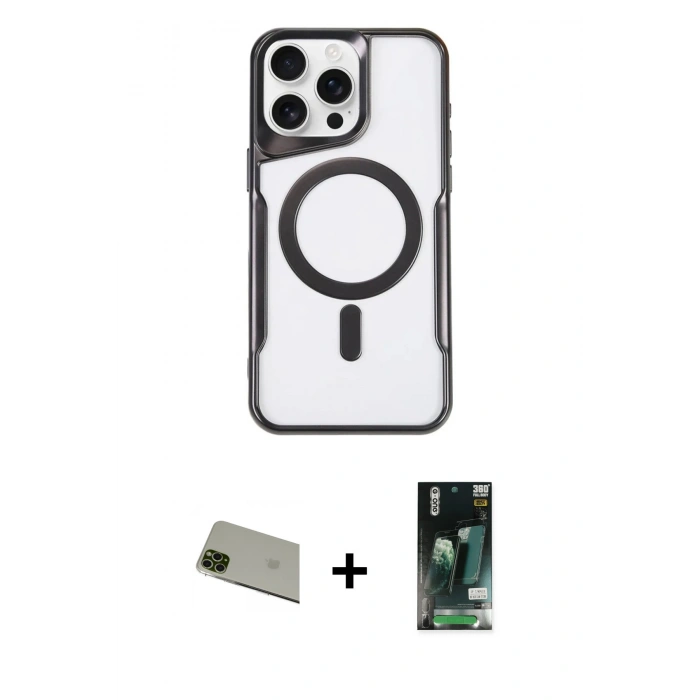 MARSİLYAN™- iPhone 11 Pro Max Kılıf Yadigar Klasik Özel Seri - Siyah 360 Mat Full Body Arka Koruyucu + Yeşil Rainbow Kamera Lens Koruma Cam