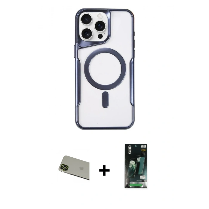 MARSİLYAN™- iPhone 11 Pro Max Kılıf Yadigar Klasik Özel Seri - Siyah 360 Mat Full Body Arka Koruyucu + Yeşil Rainbow Kamera Lens Koruma Cam