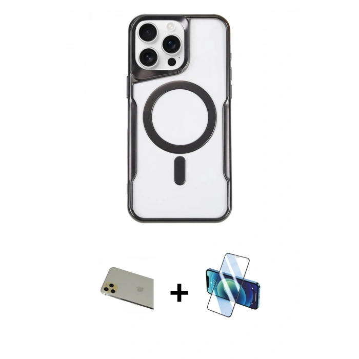 MARSİLYAN™- iPhone 11 Pro Max Kılıf Yadigar Klasik Özel Seri - Siyah 3D Antistatik Cam Ekran Koruyucu + Rainbow Kamera Lens Koruma Cam - GD