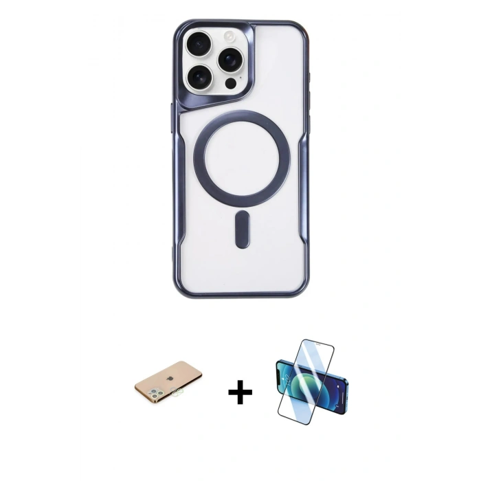 MARSİLYAN™- iPhone 11 Pro Max Kılıf Yadigar Klasik Özel Seri - Siyah 3D Antistatik Cam Ekran Koruyucu + Renkli Kamera Lens Koruma Cam - YL