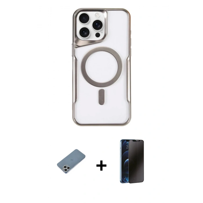 MARSİLYAN™- iPhone 11 Pro Max Kılıf Yadigar Klasik Özel Seri - Siyah 3D Antistatik Hayalet Cam Ekran Koruyucu + Gümüş Shine Kamera Lens Koruma Cam