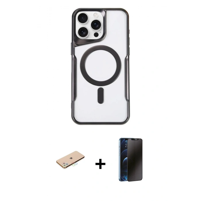 MARSİLYAN™- iPhone 11 Pro Max Kılıf Yadigar Klasik Özel Seri - Siyah 3D Antistatik Hayalet Cam Ekran Koruyucu + Renkli Kamera Lens Koruma Cam - MI