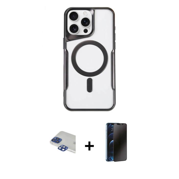 MARSİLYAN™- iPhone 11 Pro Max Kılıf Yadigar Klasik Özel Seri - Siyah 3D Antistatik Hayalet Cam Ekran Koruyucu + Pers Alüminyum Kamera Lens - LT