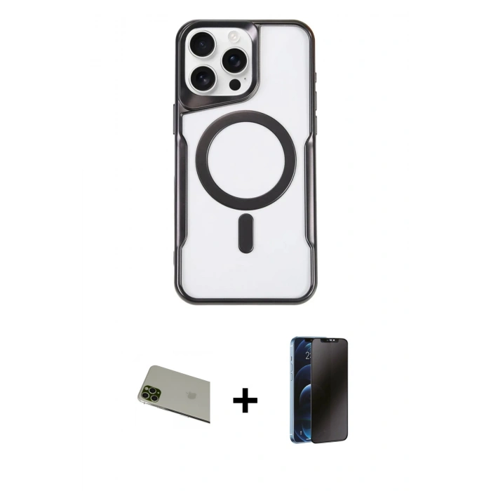 MARSİLYAN™- iPhone 11 Pro Max Kılıf Yadigar Klasik Özel Seri - Siyah 3D Antistatik Hayalet Cam Ekran Koruyucu + Rainbow Kamera Lens Koruma Cam - YL