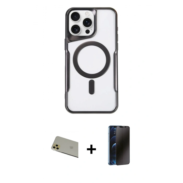 MARSİLYAN™- iPhone 11 Pro Max Kılıf Yadigar Klasik Özel Seri - Siyah 3D Antistatik Hayalet Cam Ekran Koruyucu + Rainbow Kamera Lens Koruma Cam - GD