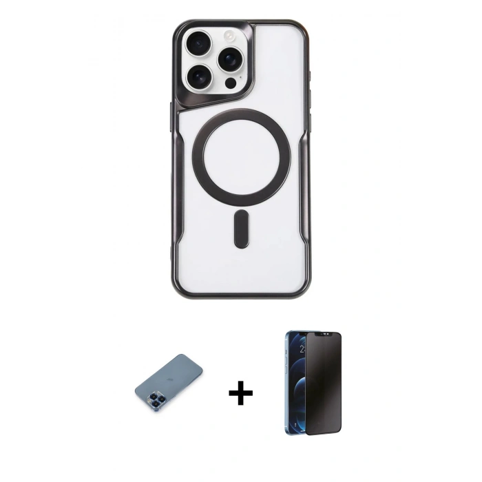 MARSİLYAN™- iPhone 11 Pro Max Kılıf Yadigar Klasik Özel Seri - Siyah 3D Antistatik Hayalet Cam Ekran Koruyucu + Metal Kamera Lens Koruma Cam - MI