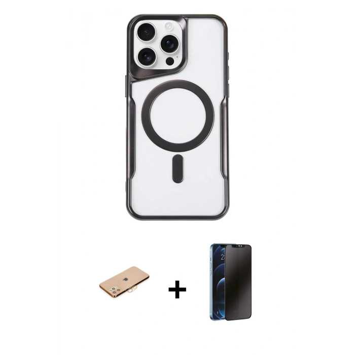 MARSİLYAN™- iPhone 11 Pro Max Kılıf Yadigar Klasik Özel Seri - Siyah 3D Antistatik Hayalet Cam Ekran Koruyucu + Renkli Kamera Lens Koruma Cam - TU