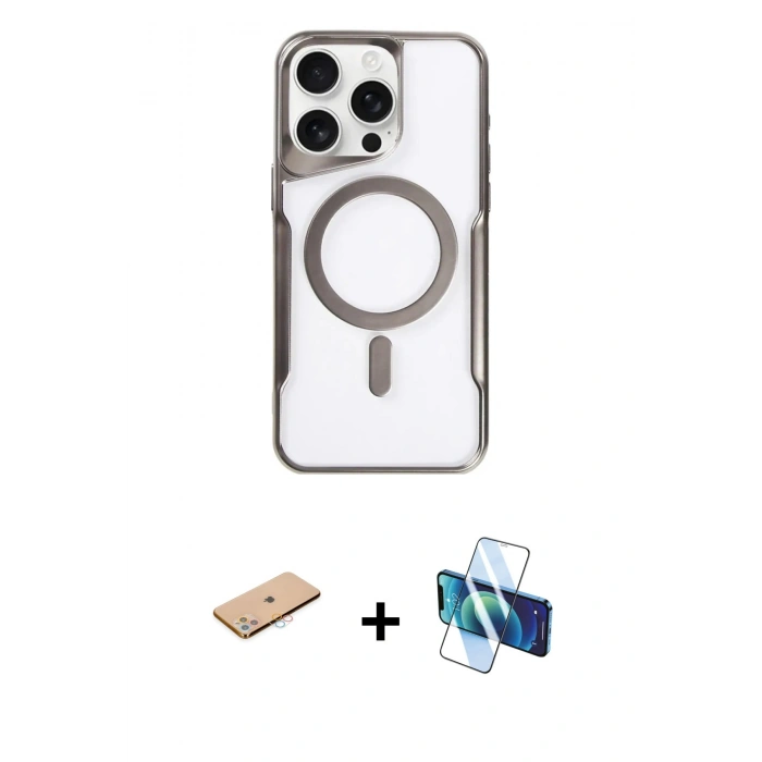 MARSİLYAN™- iPhone 11 Pro Max Kılıf Yadigar Klasik Özel Seri - Siyah 3D Antistatik Seramik Nano Ekran Koruyucu + Pembe Renkli Kamera Lens Koruma Cam