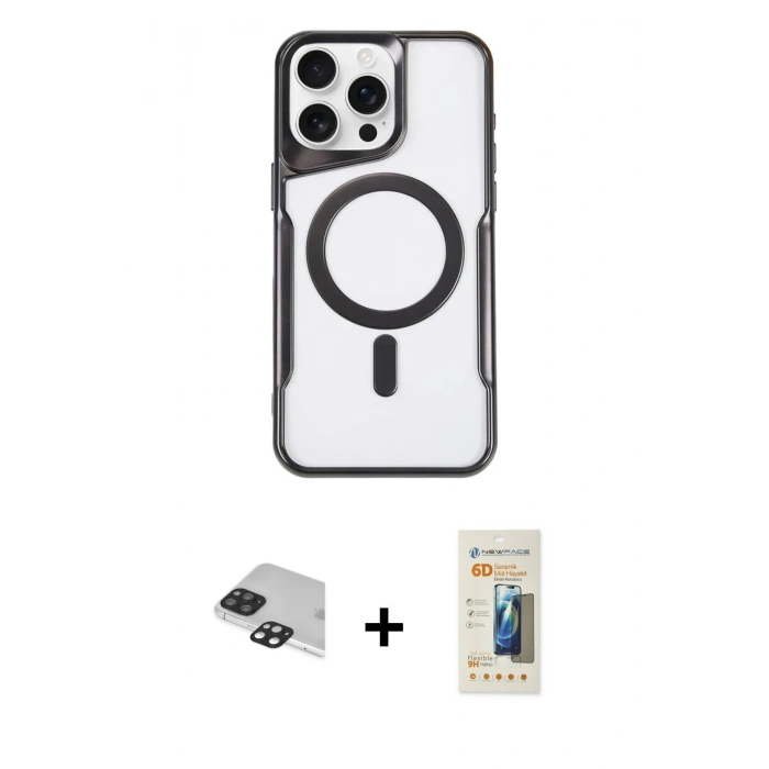 MARSİLYAN™- iPhone 11 Pro Max Kılıf Yadigar Klasik Özel Seri - Siyah 6D Mat Seramik Hayalet Nano Ekran Koruyucu + Pers Alüminyum Kamera Lens - SH