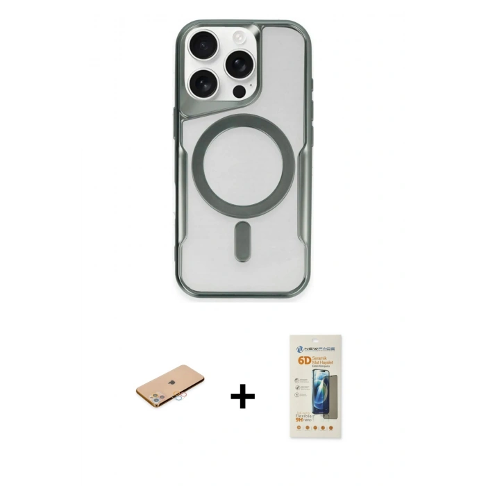 MARSİLYAN™- iPhone 11 Pro Max Kılıf Yadigar Klasik Özel Seri - Siyah 6D Mat Seramik Hayalet Nano Ekran Koruyucu + Pembe Renkli Kamera Lens Koruma Cam