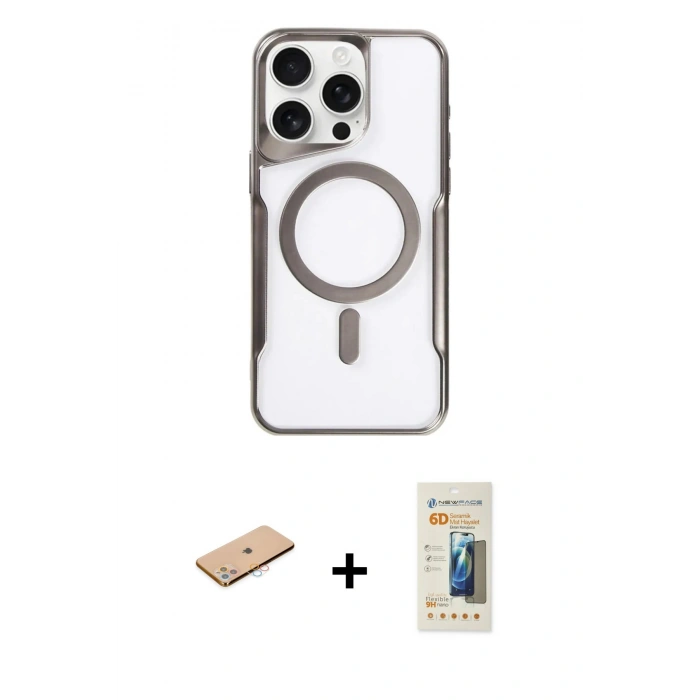 MARSİLYAN™- iPhone 11 Pro Max Kılıf Yadigar Klasik Özel Seri - Siyah 6D Mat Seramik Hayalet Nano Ekran Koruyucu + Pembe Renkli Kamera Lens Koruma Cam