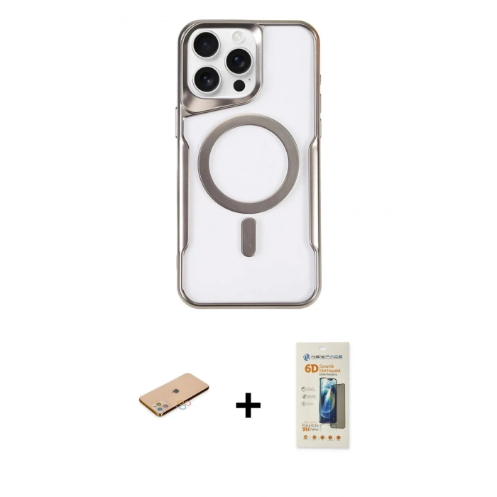 MARSİLYAN™- iPhone 11 Pro Max Kılıf Yadigar Klasik Özel Seri - Siyah 6D Mat Seramik Hayalet Nano Ekran Koruyucu + Pembe Renkli Kamera Lens Koruma Cam