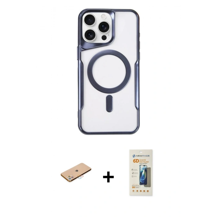 MARSİLYAN™- iPhone 11 Pro Max Kılıf Yadigar Klasik Özel Seri - Siyah 6D Mat Seramik Hayalet Nano Ekran Koruyucu + Pembe Renkli Kamera Lens Koruma Cam