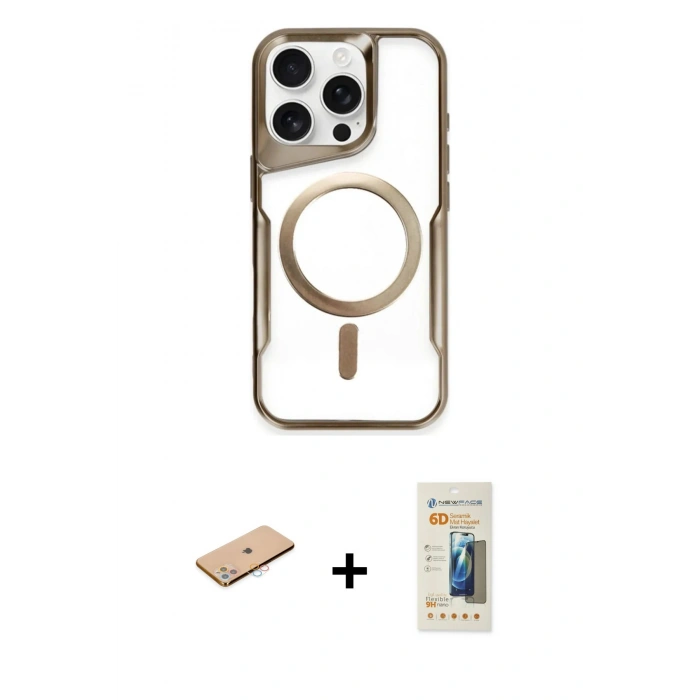 MARSİLYAN™- iPhone 11 Pro Max Kılıf Yadigar Klasik Özel Seri - Siyah 6D Mat Seramik Hayalet Nano Ekran Koruyucu + Pembe Renkli Kamera Lens Koruma Cam