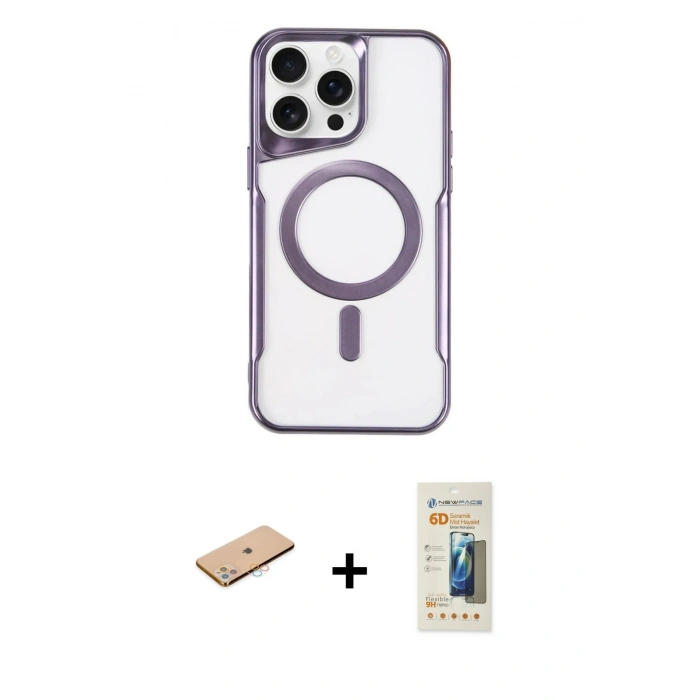 MARSİLYAN™- iPhone 11 Pro Max Kılıf Yadigar Klasik Özel Seri - Siyah 6D Mat Seramik Hayalet Nano Ekran Koruyucu + Pembe Renkli Kamera Lens Koruma Cam