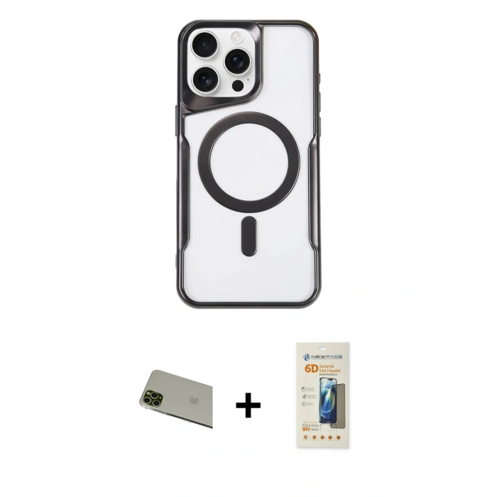 MARSİLYAN™- iPhone 11 Pro Max Kılıf Yadigar Klasik Özel Seri - Siyah 6D Mat Seramik Hayalet Nano Ekran Koruyucu + Rainbow Kamera Lens Koruma Cam - YL