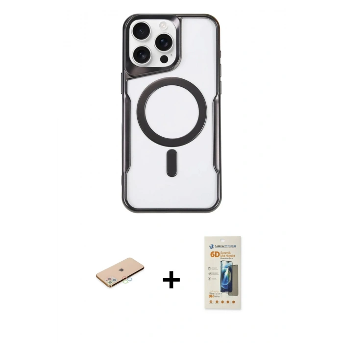 MARSİLYAN™- iPhone 11 Pro Max Kılıf Yadigar Klasik Özel Seri - Siyah 6D Mat Seramik Hayalet Nano Ekran Koruyucu + Renkli Kamera Lens Koruma Cam - MI
