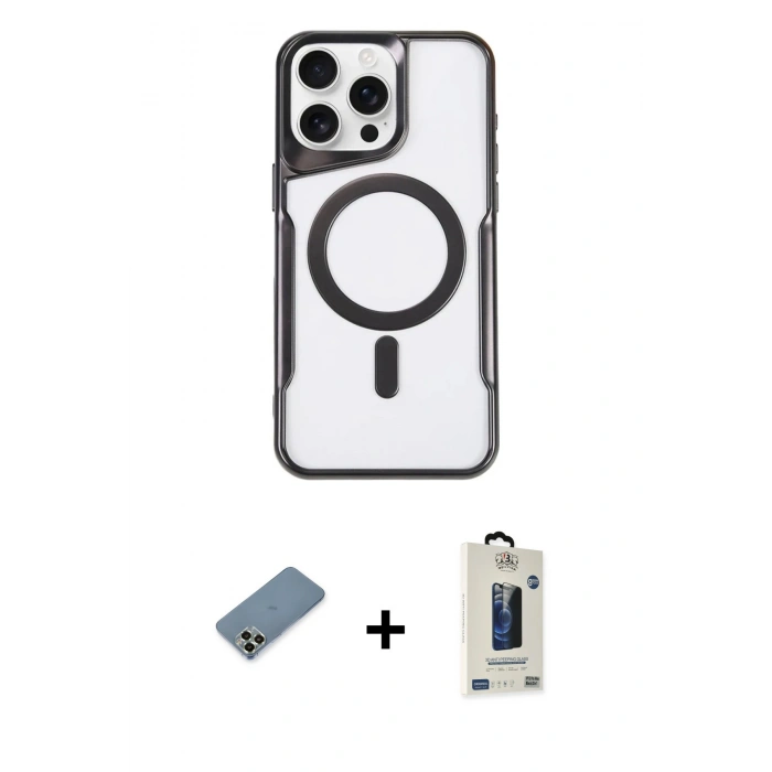 MARSİLYAN™- iPhone 11 Pro Max Kılıf Yadigar Klasik Özel Seri - Siyah Bilvis Hayalet Cam Ekran Koruyucu + Metal Kamera Lens Koruma Cam - AKYL