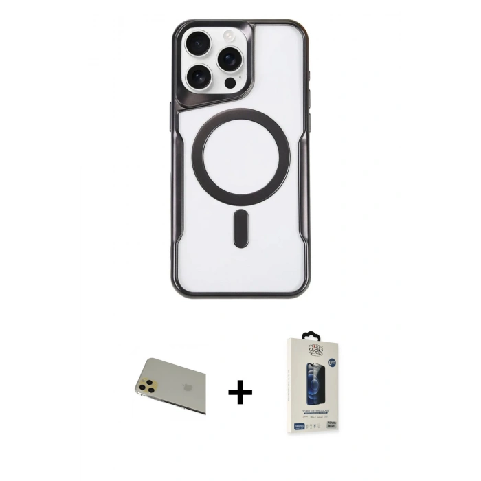 MARSİLYAN™- iPhone 11 Pro Max Kılıf Yadigar Klasik Özel Seri - Siyah Bilvis Hayalet Cam Ekran Koruyucu + Rainbow Kamera Lens Koruma Cam - GD