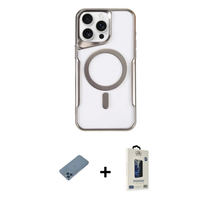 MARSİLYAN™- iPhone 11 Pro Max Kılıf Yadigar Klasik Özel Seri - Siyah Bilvis Hayalet Cam Ekran Koruyucu + Mavi Shine Kamera Lens Koruma Cam