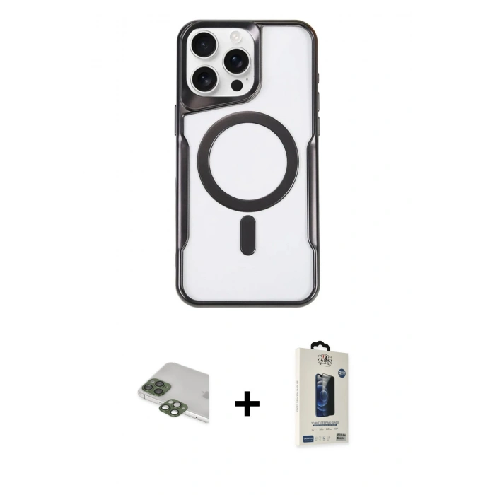 MARSİLYAN™- iPhone 11 Pro Max Kılıf Yadigar Klasik Özel Seri - Siyah Bilvis Hayalet Cam Ekran Koruyucu + Pers Alüminyum Kamera Lens - YL