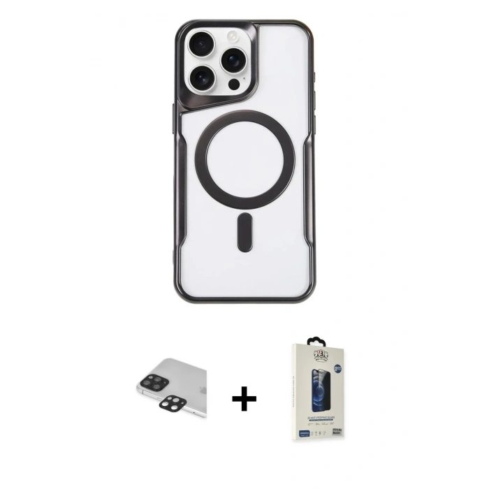 MARSİLYAN™- iPhone 11 Pro Max Kılıf Yadigar Klasik Özel Seri - Siyah Bilvis Hayalet Cam Ekran Koruyucu + Pers Alüminyum Kamera Lens - SH