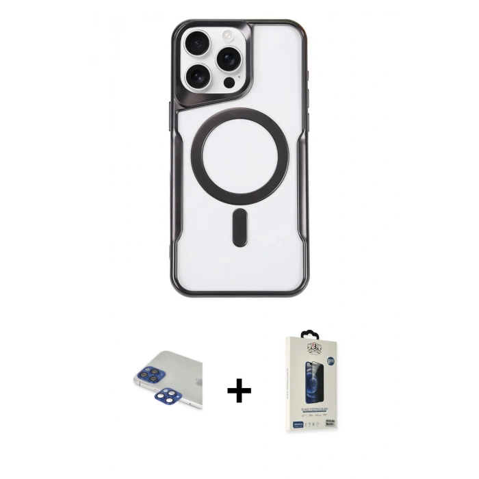 MARSİLYAN™- iPhone 11 Pro Max Kılıf Yadigar Klasik Özel Seri - Siyah Bilvis Hayalet Cam Ekran Koruyucu + Pers Alüminyum Kamera Lens - LT
