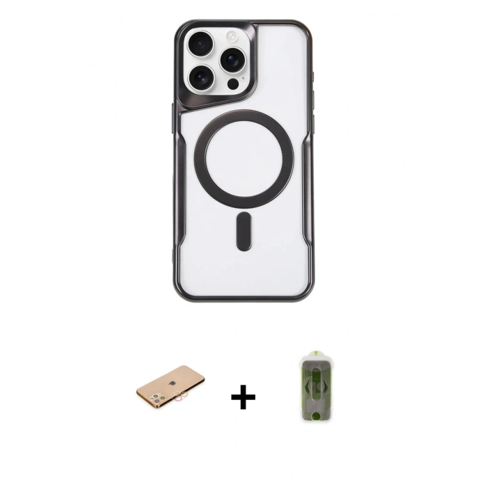MARSİLYAN™- iPhone 11 Pro Max Kılıf Yadigar Klasik Özel Seri - Siyah Joko Magic 5D Hayalet Cam + Turuncu Renkli Kamera Lens Koruma Cam