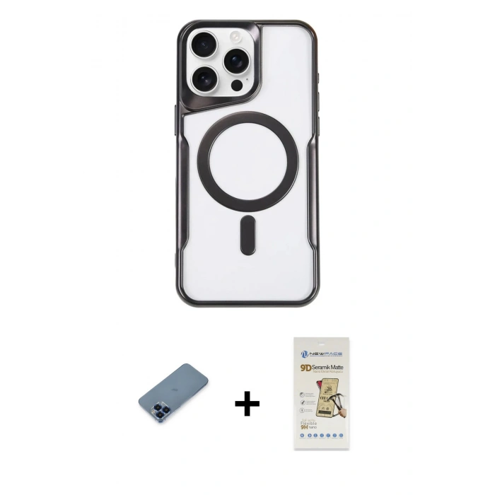MARSİLYAN™- iPhone 11 Pro Max Kılıf Yadigar Klasik Özel Seri - Siyah Mat Seramik Nano Ekran Koruyucu + Metal Kamera Lens Koruma Cam - MI