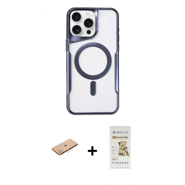 MARSİLYAN™- iPhone 11 Pro Max Kılıf Yadigar Klasik Özel Seri - Siyah Mat Seramik Nano Ekran Koruyucu + Renkli Kamera Lens Koruma Cam - PE