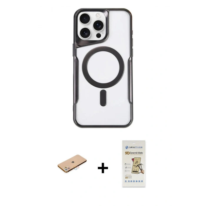 MARSİLYAN™- iPhone 11 Pro Max Kılıf Yadigar Klasik Özel Seri - Siyah Mat Seramik Nano Ekran Koruyucu + Renkli Kamera Lens Koruma Cam - PE