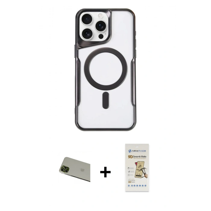 MARSİLYAN™- iPhone 11 Pro Max Kılıf Yadigar Klasik Özel Seri - Siyah Mat Seramik Nano Ekran Koruyucu + Rainbow Kamera Lens Koruma Cam - YL