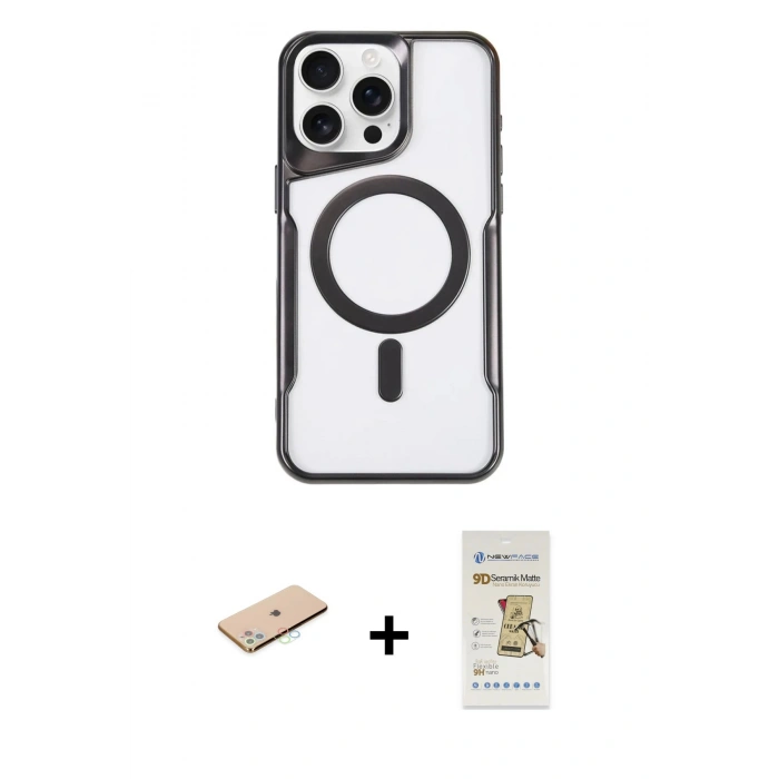 MARSİLYAN™- iPhone 11 Pro Max Kılıf Yadigar Klasik Özel Seri - Siyah Mat Seramik Nano Ekran Koruyucu + Renkli Kamera Lens Koruma Cam - MI