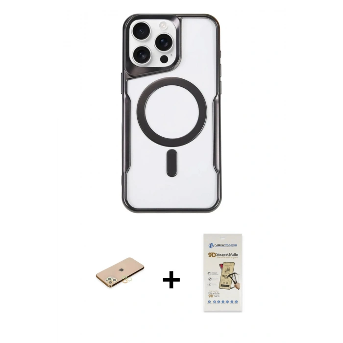 MARSİLYAN™- iPhone 11 Pro Max Kılıf Yadigar Klasik Özel Seri - Siyah Mat Seramik Nano Ekran Koruyucu + Renkli Kamera Lens Koruma Cam - SI