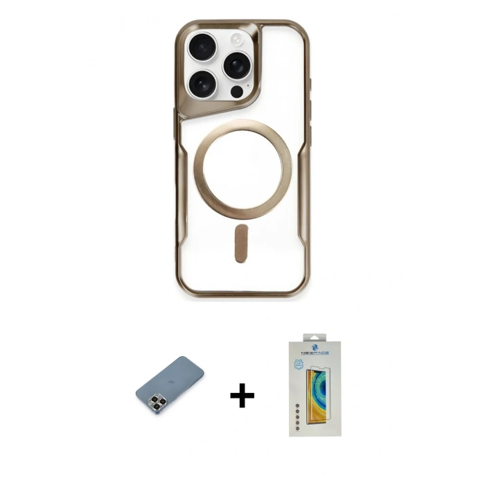 MARSİLYAN™- iPhone 11 Pro Max Kılıf Yadigar Klasik Özel Seri - Siyah Polymer Nano Ekran Koruyucu + Gold Metal Kamera Lens Koruma Cam