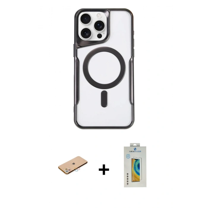 MARSİLYAN™- iPhone 11 Pro Max Kılıf Yadigar Klasik Özel Seri - Siyah Polymer Nano Ekran Koruyucu + Renkli Kamera Lens Koruma Cam - PE