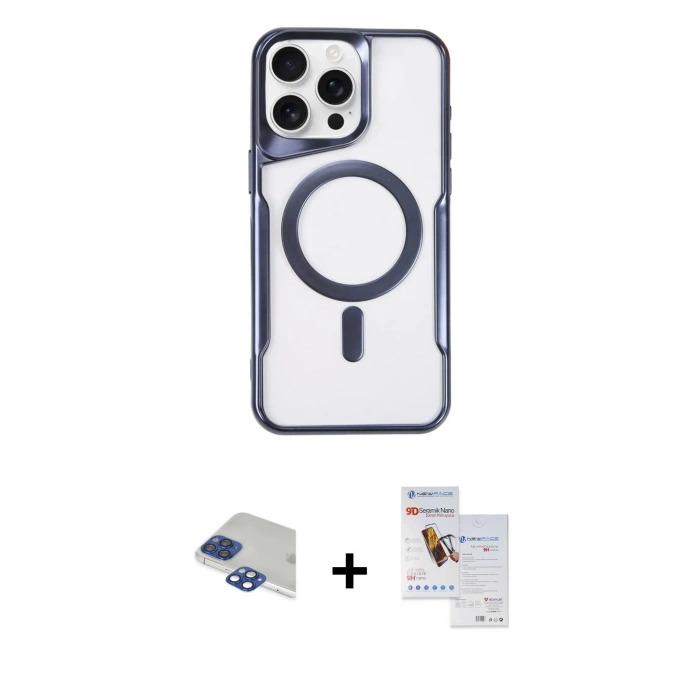 MARSİLYAN™- iPhone 11 Pro Max Kılıf Yadigar Klasik Özel Seri - Siyah Seramik Nano Ekran Koruyucu + Lacivert Pers Alüminyum Kamera Lens
