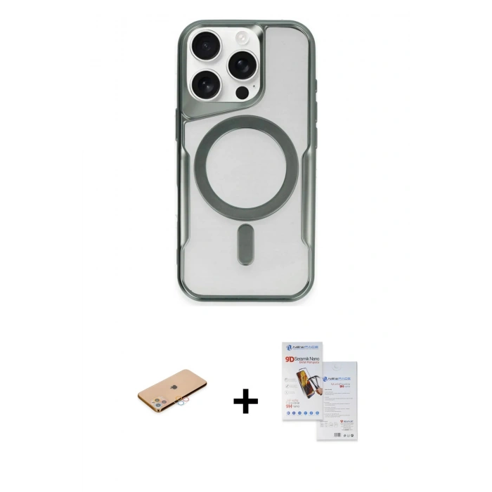 MARSİLYAN™- iPhone 11 Pro Max Kılıf Yadigar Klasik Özel Seri - Siyah Seramik Nano Ekran Koruyucu + Renkli Kamera Lens Koruma Cam - PE